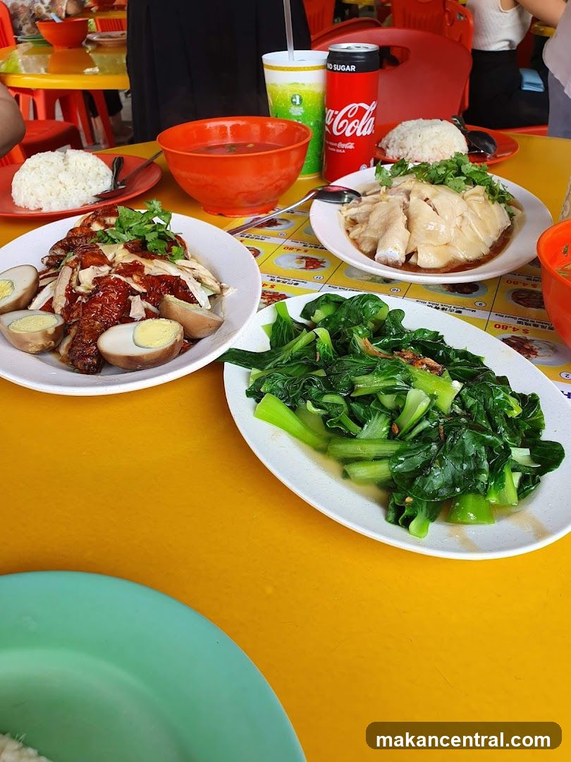 Hainanese Chicken Rice and Stir-fried Vegetables