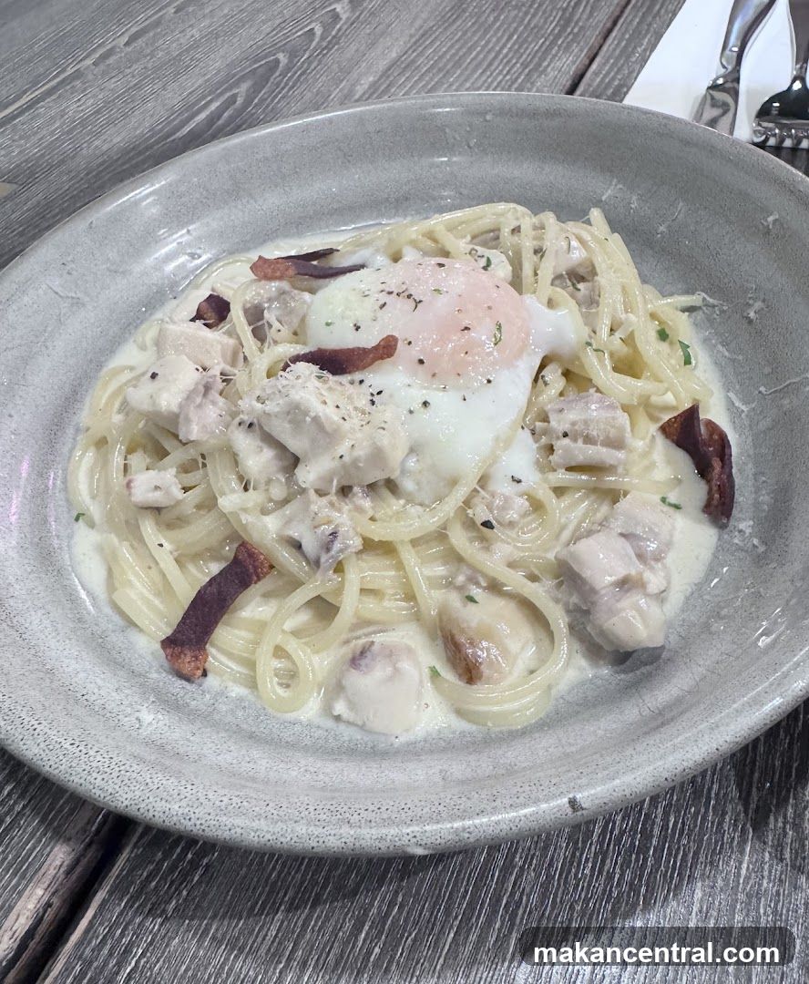 Spaghetti Carbonara with Poached Egg
