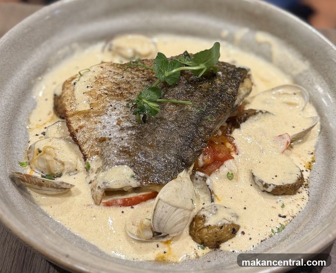 Fish with Clams and Cream Sauce