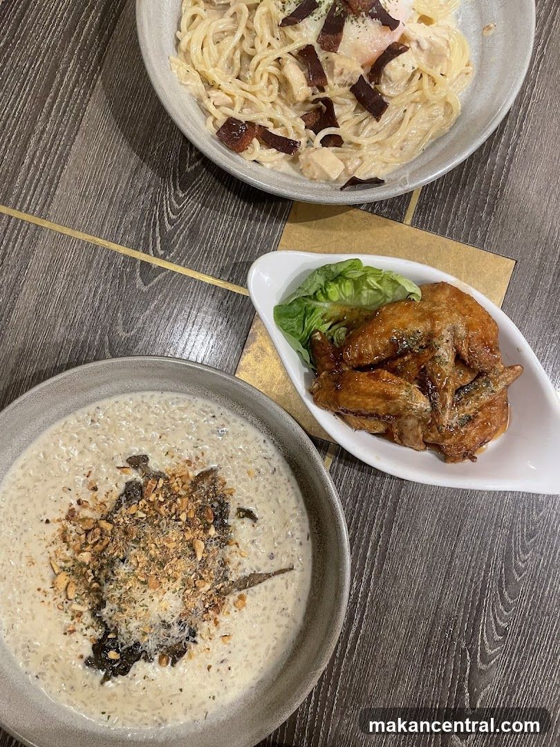Three dishes on a wooden table
