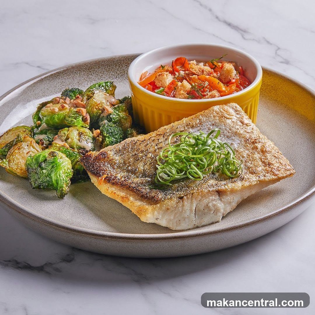 Pan-Seared Fish with Brussels Sprouts and Tomato Compote