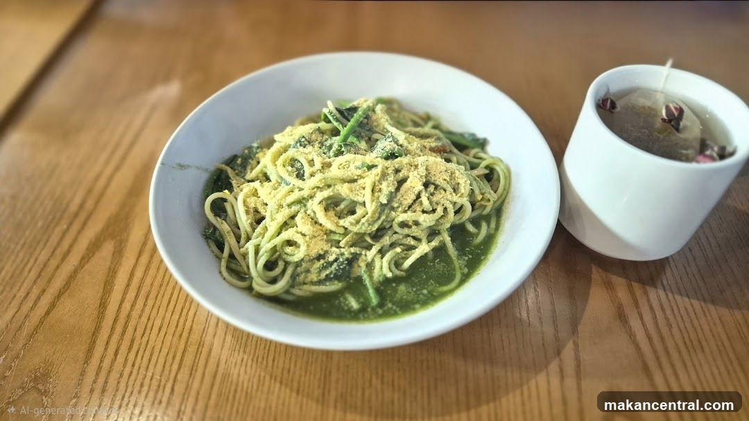 Pasta with Green Sauce and Tea