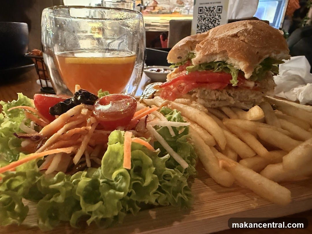 Burger, Fries, and Salad