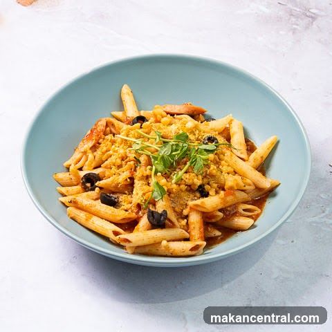Penne Pasta with Olives and Garnish