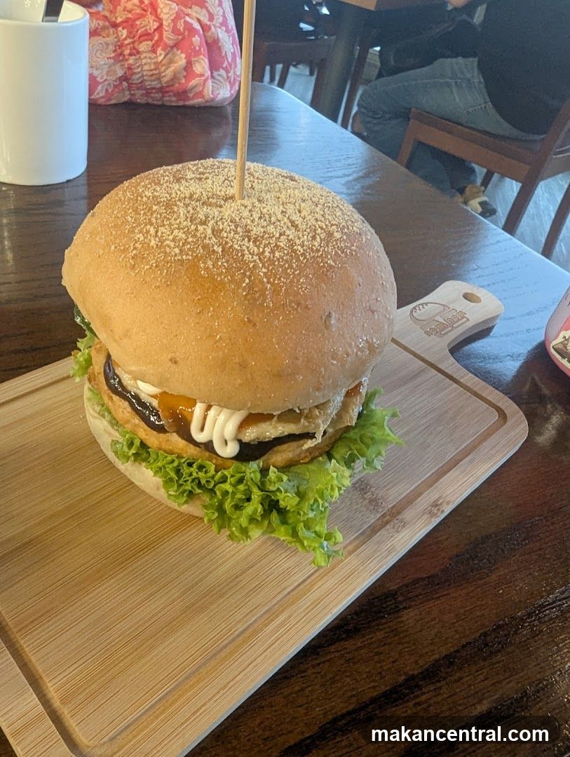 Burger on a wooden board