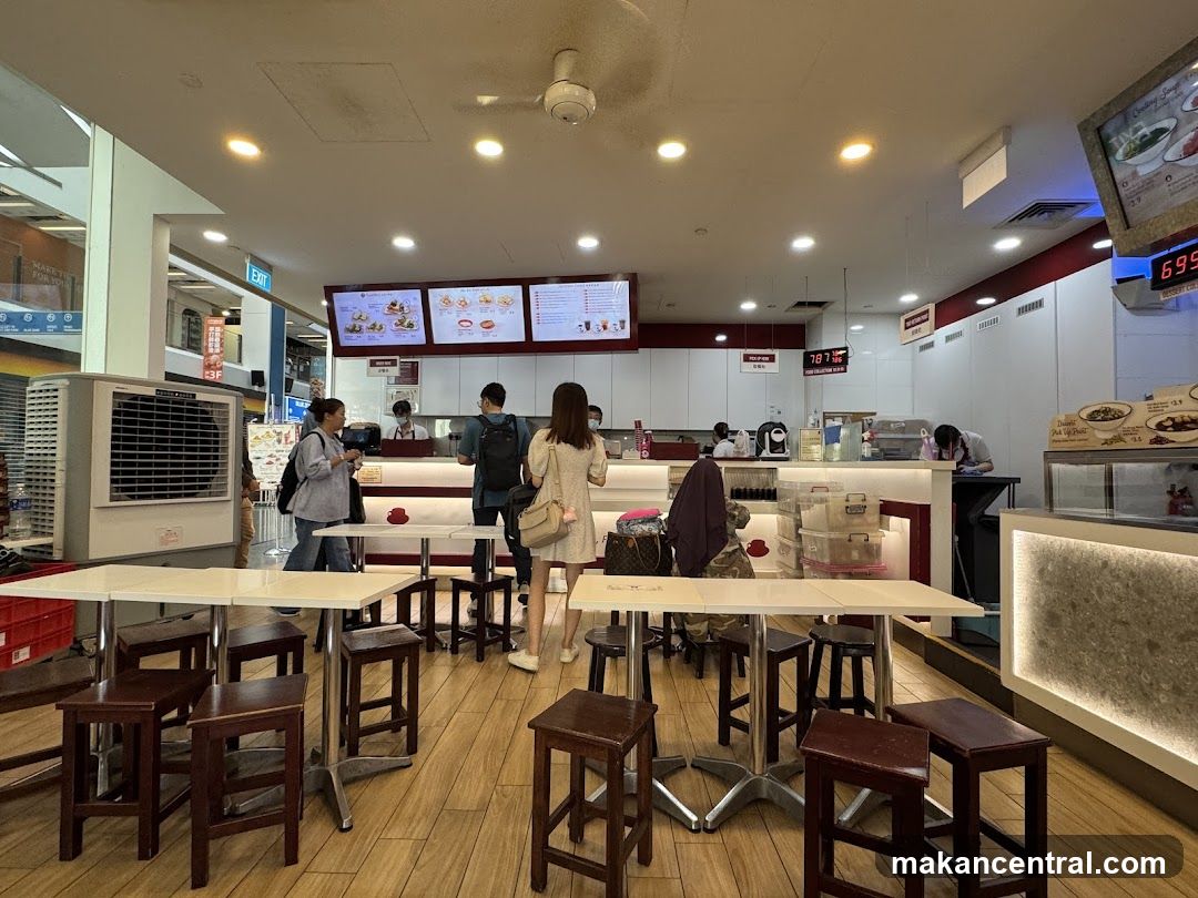 Food court interior with seating and counter