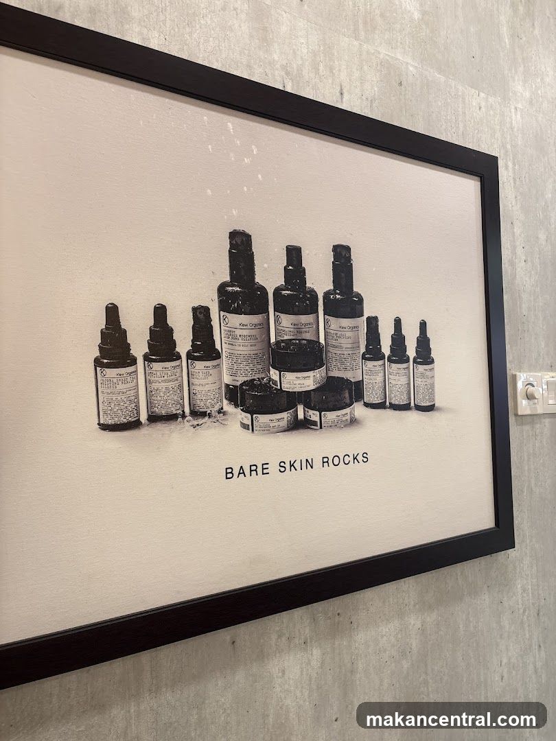 Framed artwork of skincare products