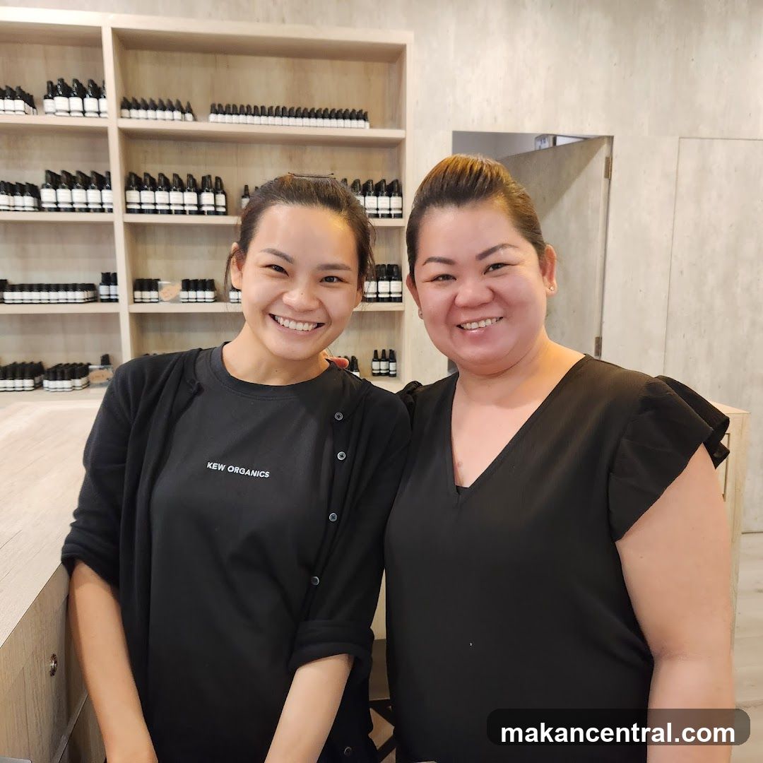 Two women smiling in a store