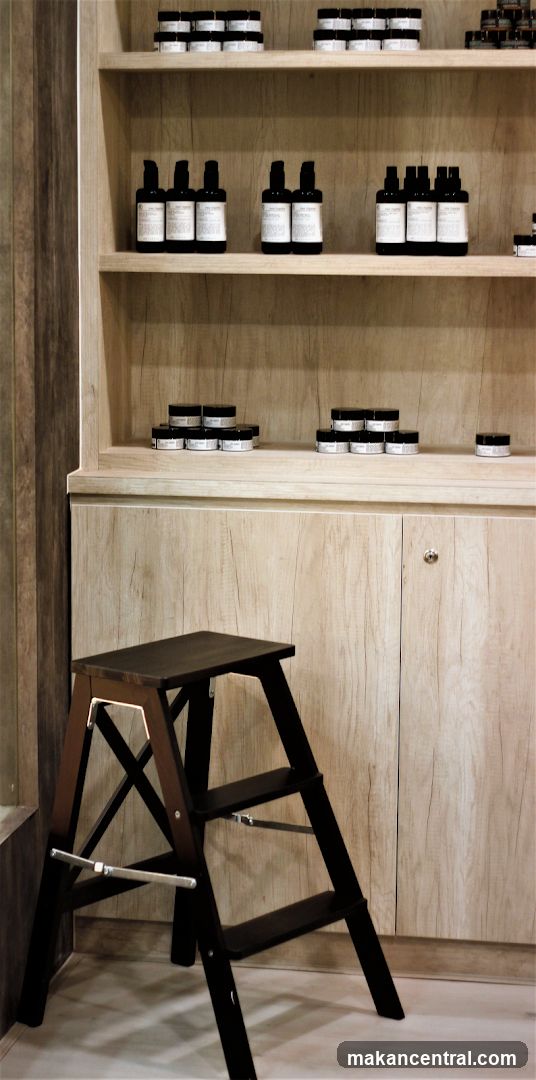 Shelving with skincare products