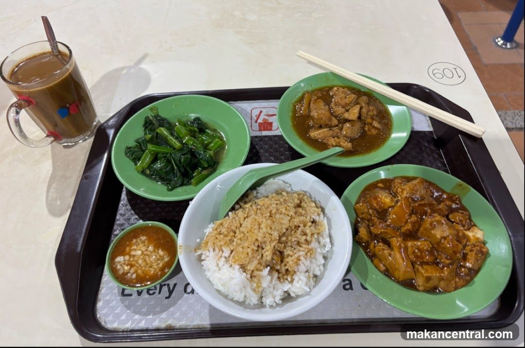 Tray of food with rice and dishes