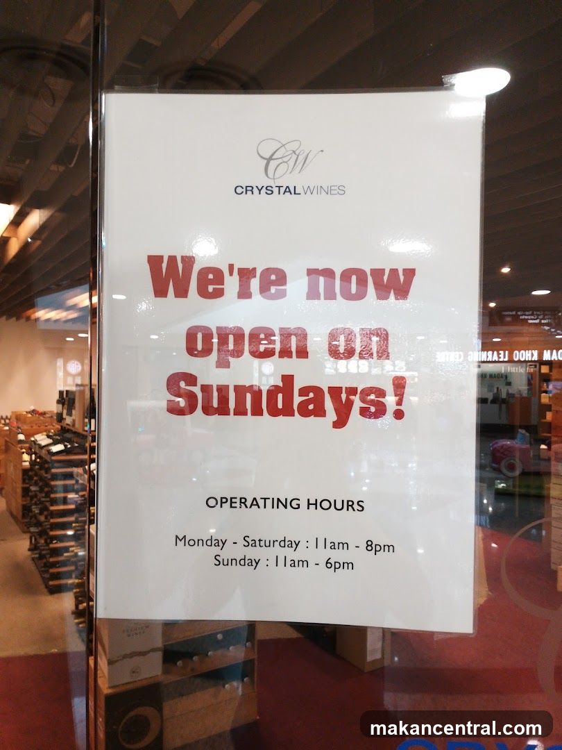 Crystal Wines Operating Hours Sign