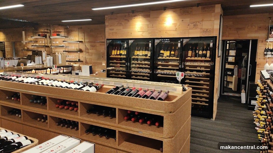 Wine store interior with chilled wine displays and shelving