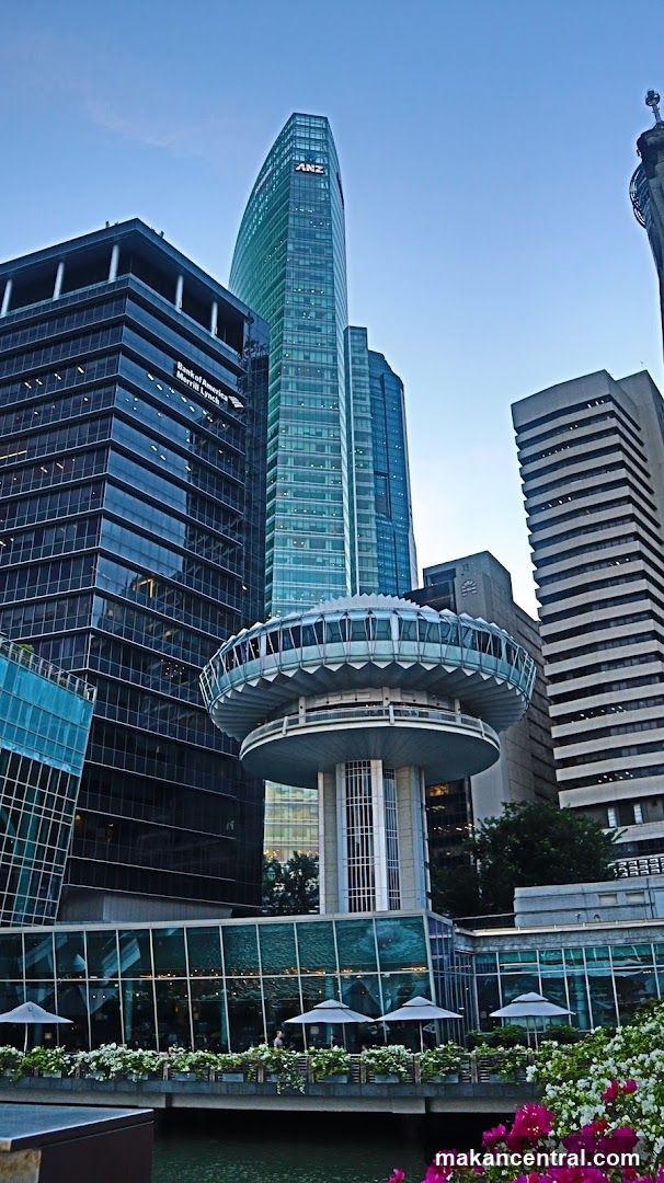 Modern Cityscape with Office Buildings and Outdoor Seating
