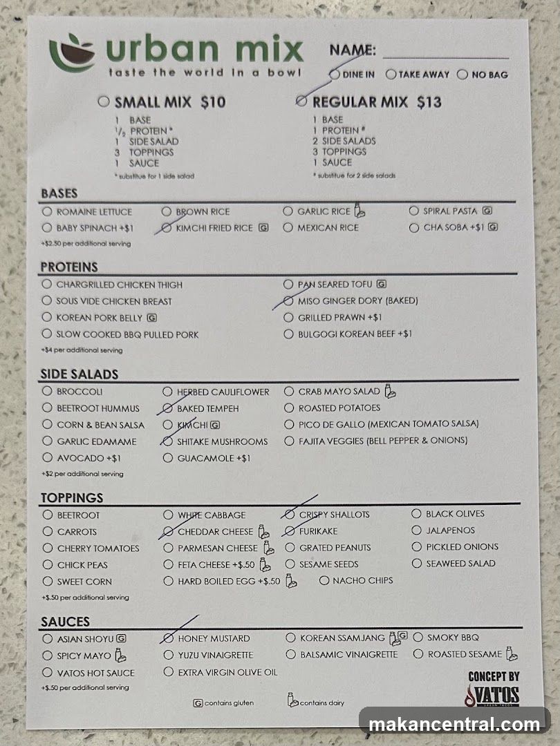 Urban Mix Menu