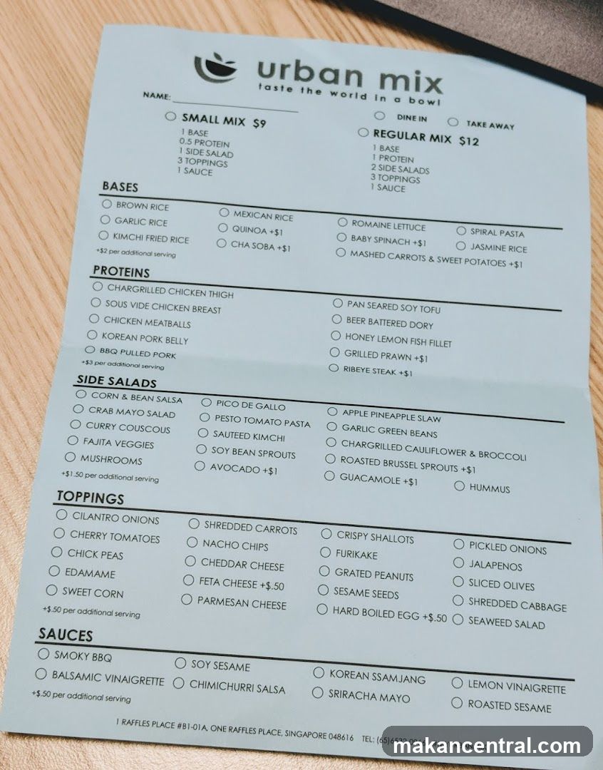 Urban Mix Menu