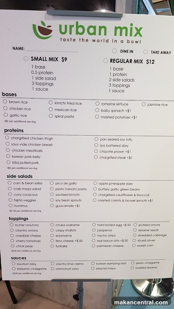 Urban Mix Menu