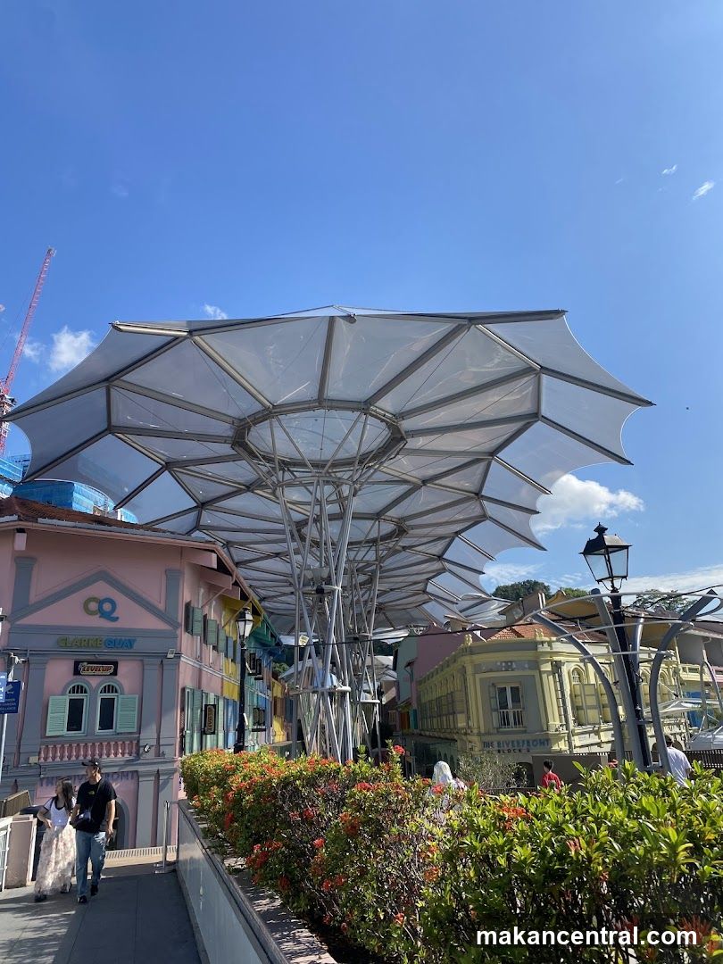 Colorful Buildings Under a Modern Canopy
