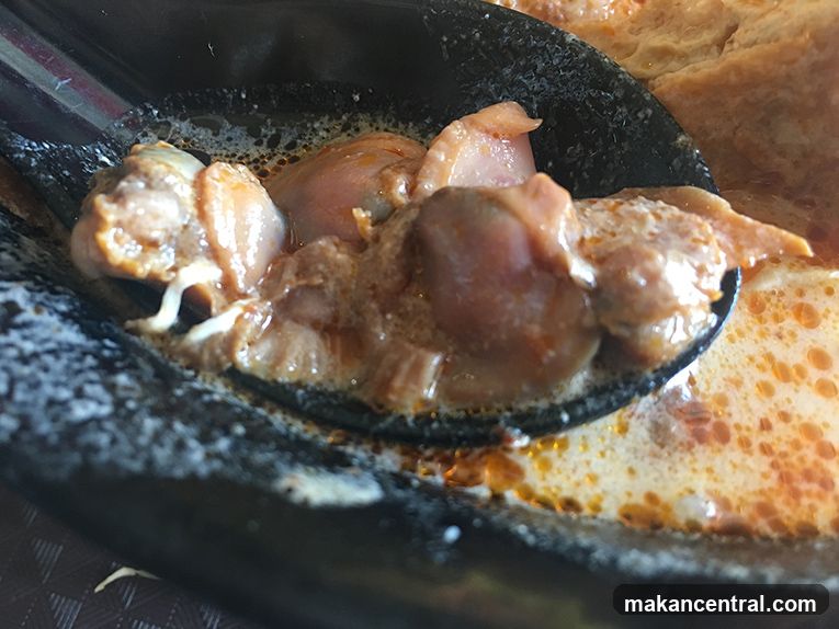 Close-up of Chicken Gizzards in Broth