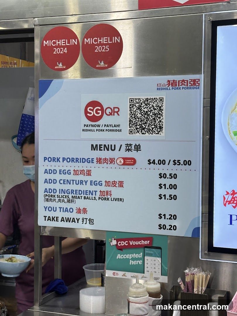 Redhill Pork Porridge Menu