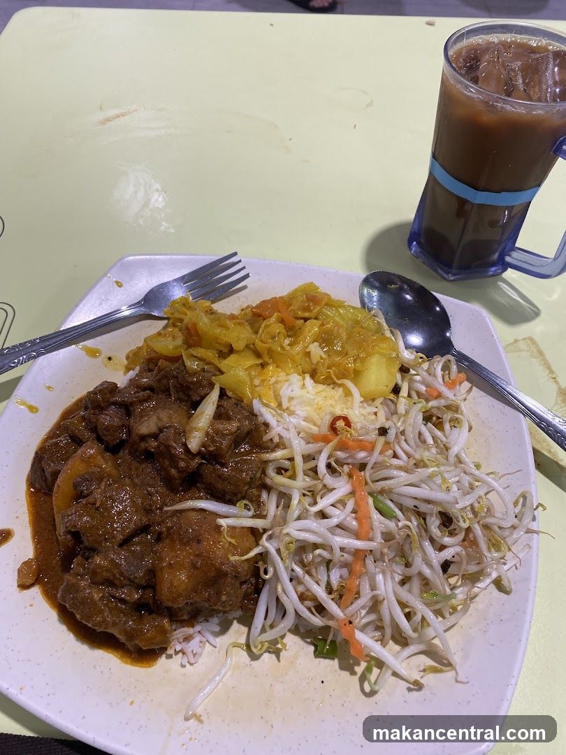 Plate of food with iced coffee
