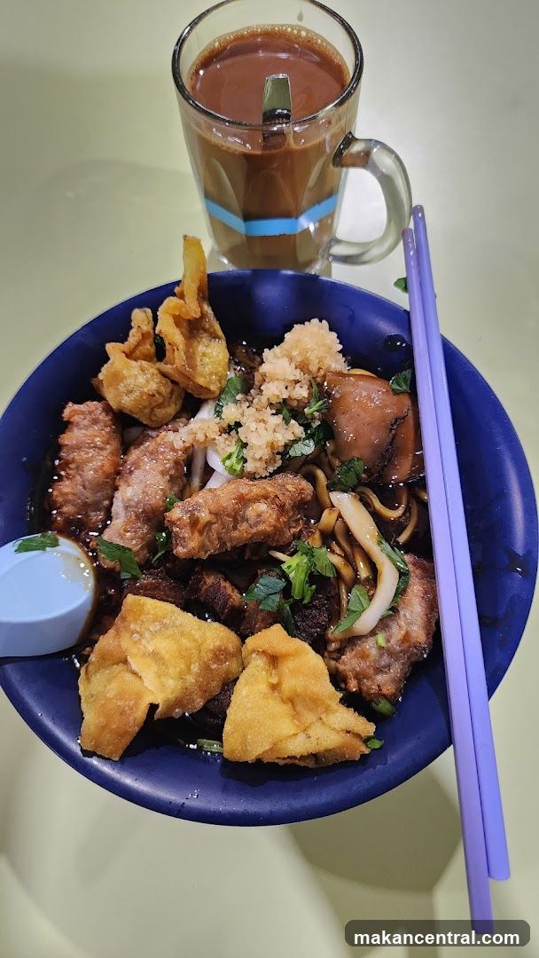 Noodles with Fried Wontons and Coffee