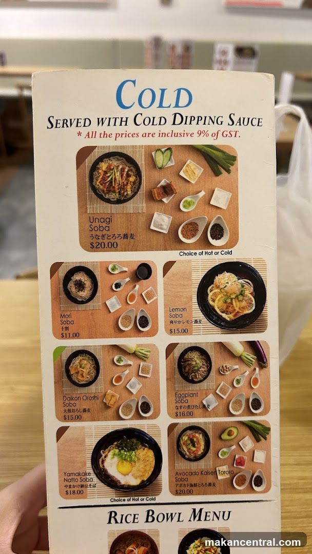 Cold Soba Menu