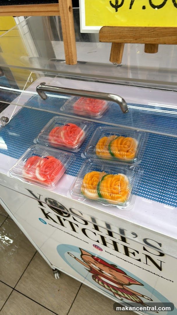 Desserts in a display case