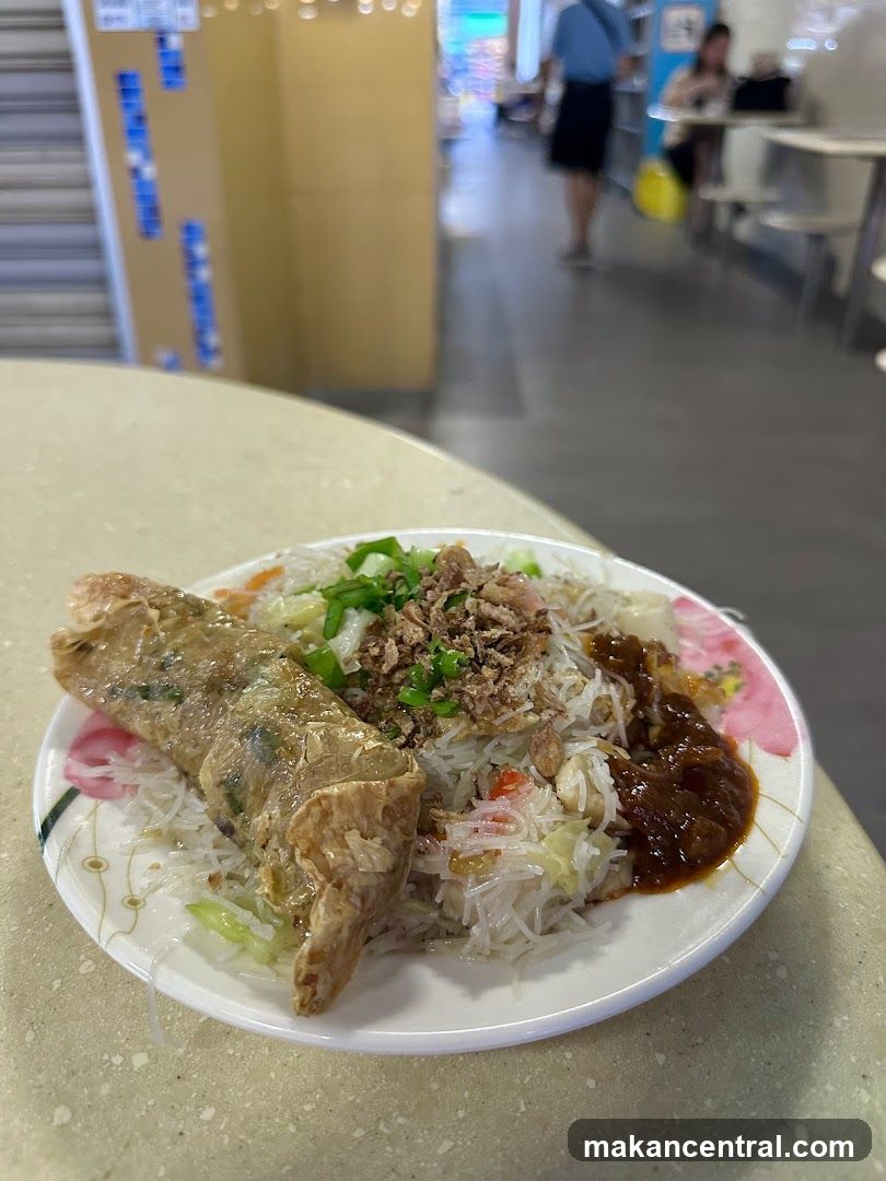 Noodle Dish with Fried Spring Roll