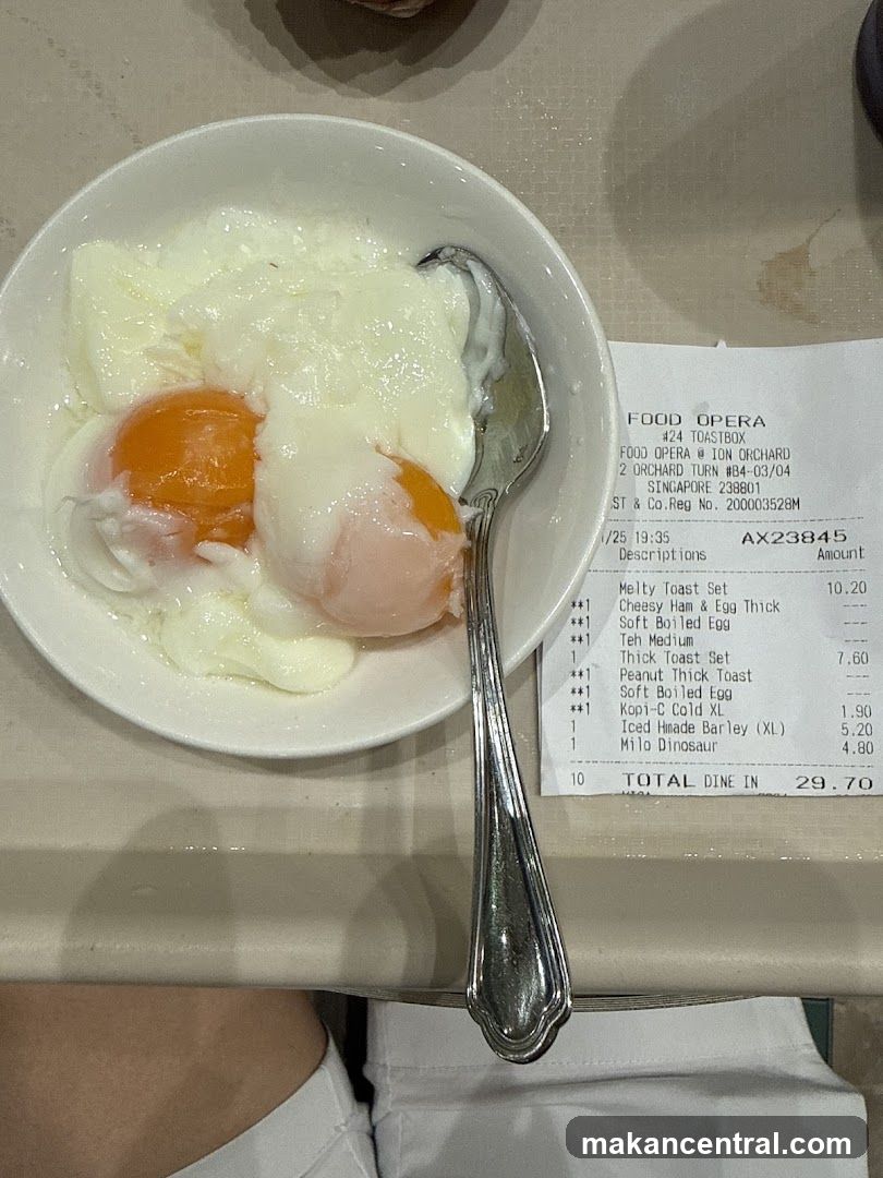 Soft boiled eggs and receipt