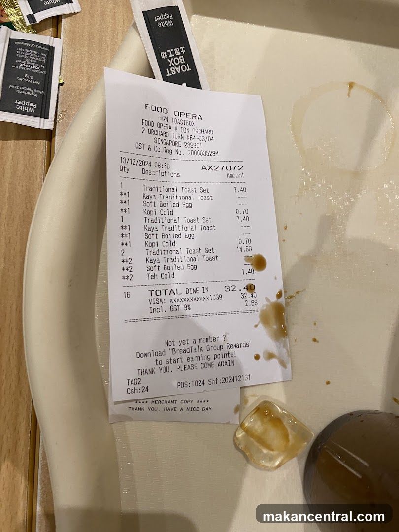 Receipt from Food Opera