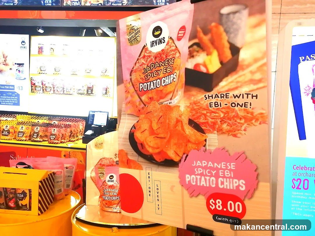 Irvins Japanese Spicy Ebi Potato Chips Display