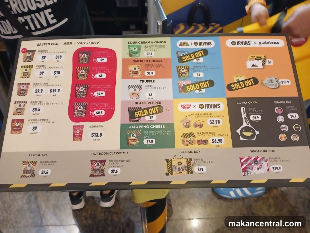 IRVINS Menu
