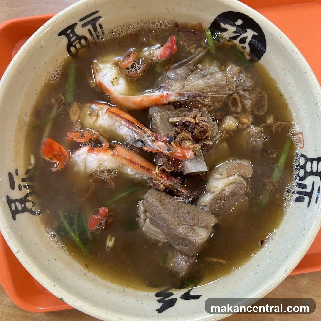 Bowl of Soup with Prawns and Meat