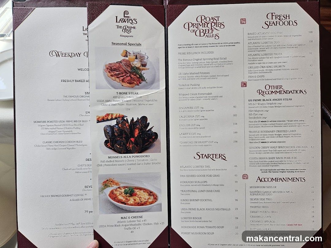 Lawry's The Prime Rib Singapore Menu