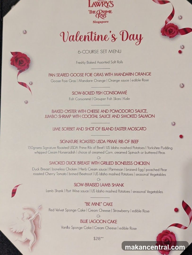 Lawry's The Prime Rib Singapore Valentine's Day 6-Course Set Menu