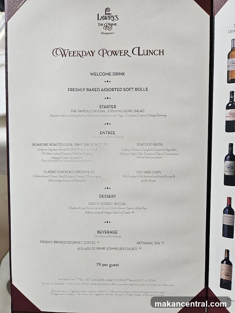 Lawry's The Prime Rib Singapore Weekday Power Lunch