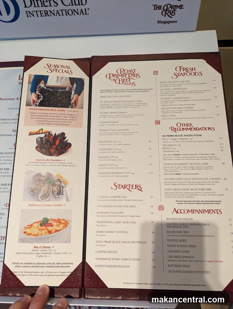 The Prime Rib Singapore Menu