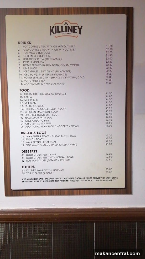 Killiney Menu