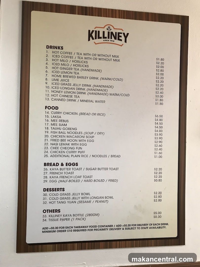 Killiney Menu