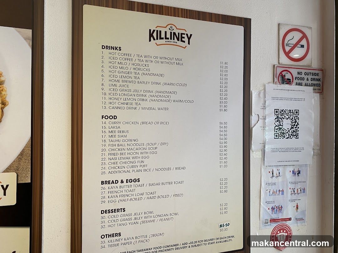 Killiney Menu