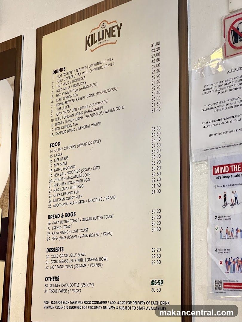 KILLINEY Menu