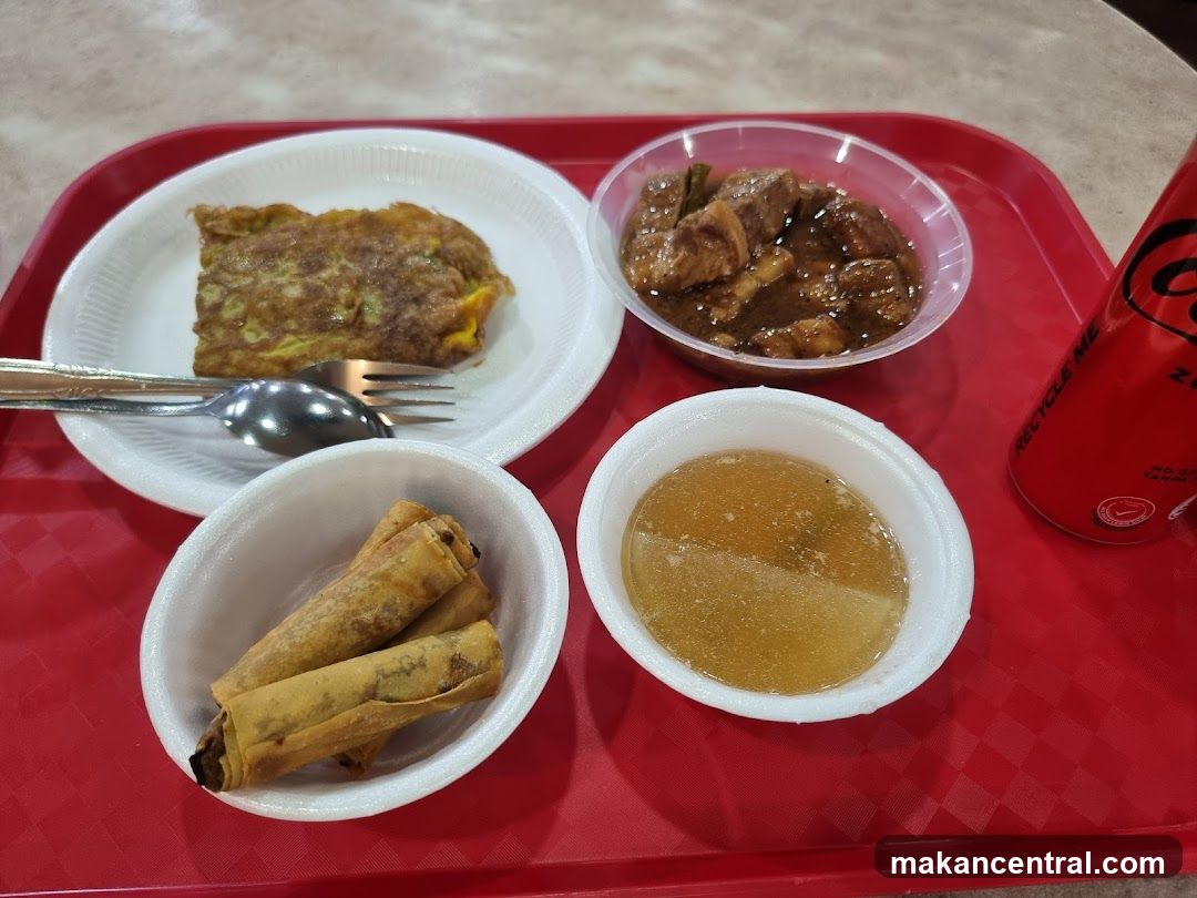 Meal with Spring Rolls and Beef Stew