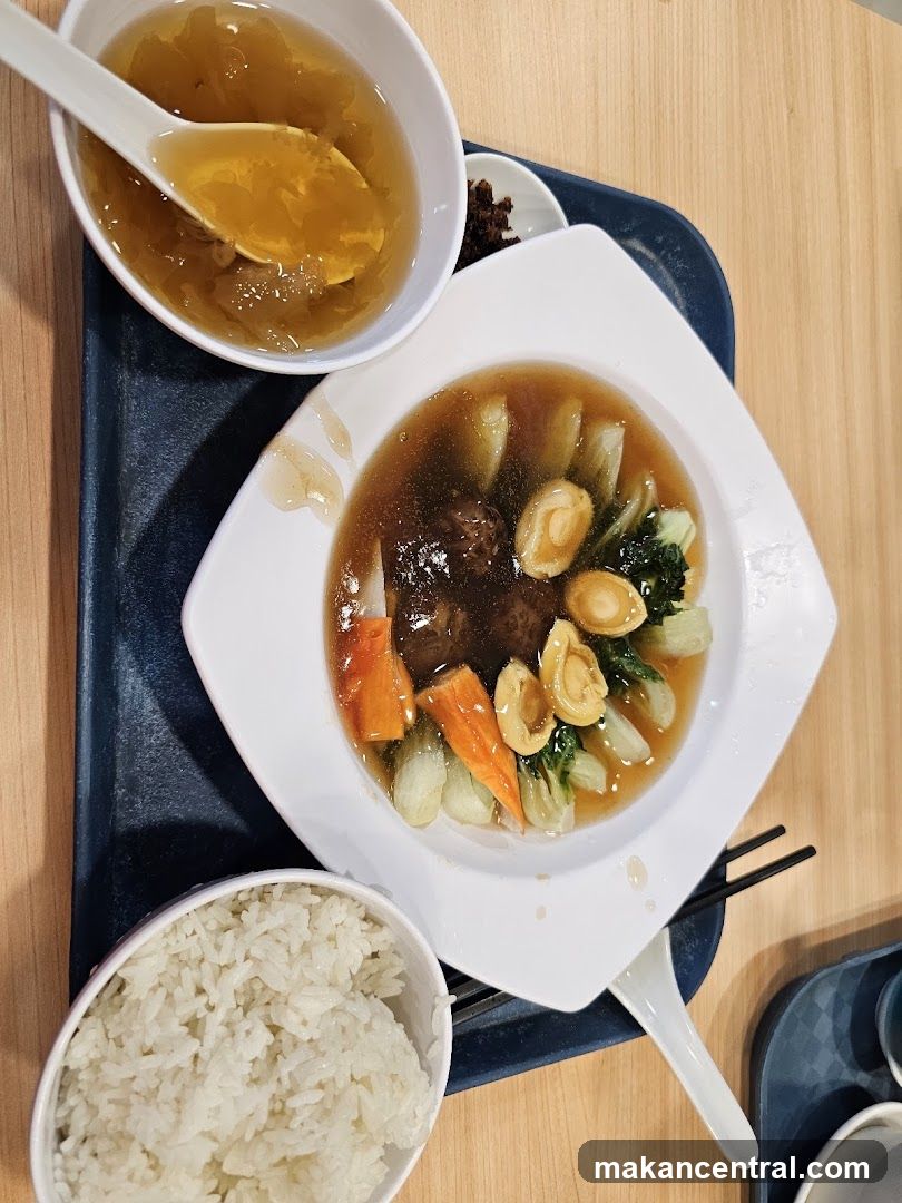 Abalone and Bok Choy Dish with Rice and Soup