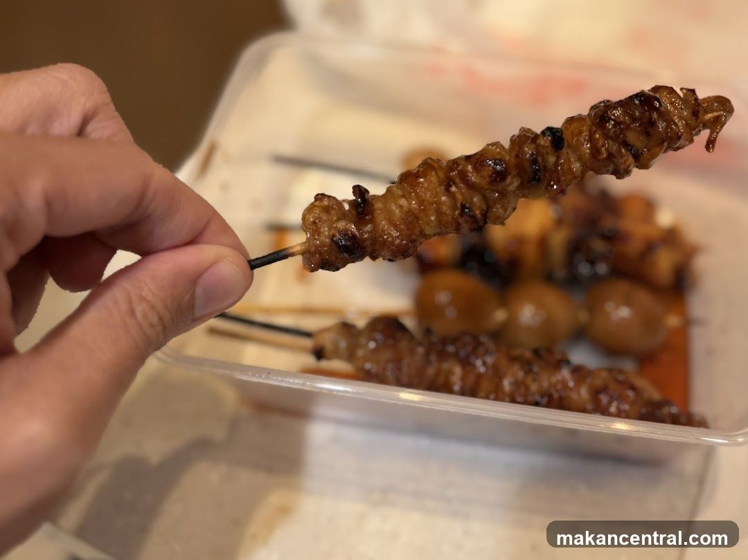 Skewers of grilled meat and quail eggs