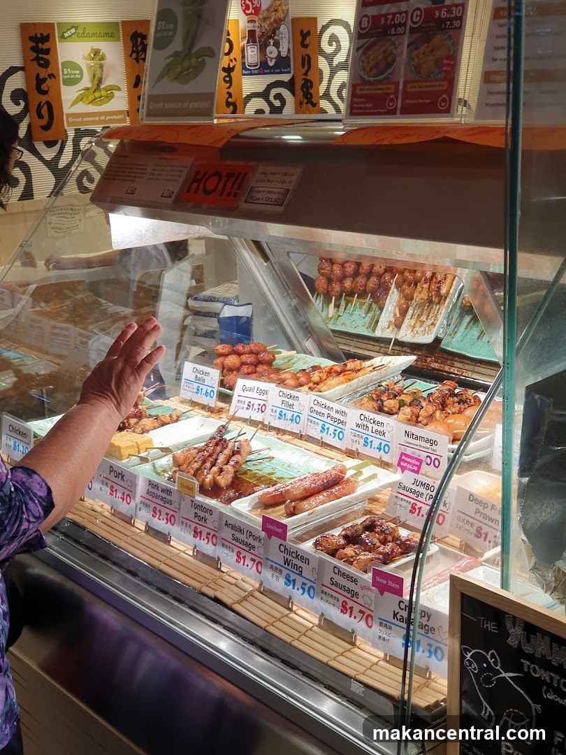 Food display with skewers and sausages