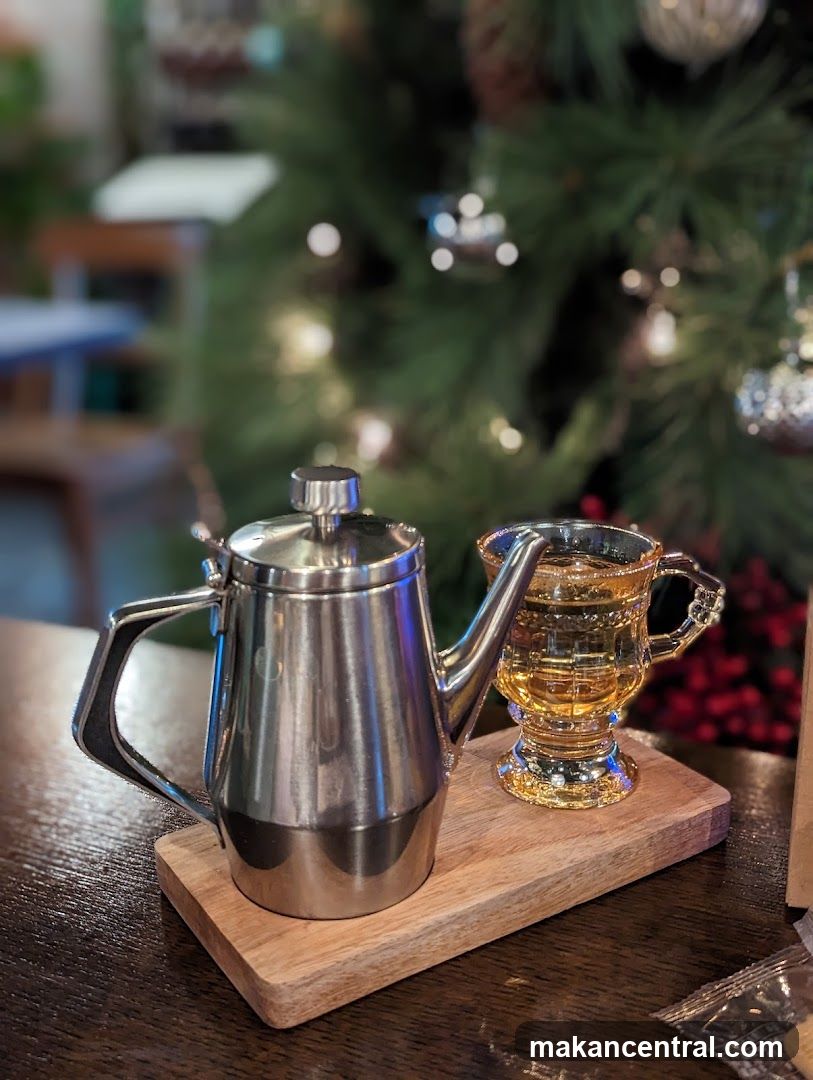 Tea Set with Christmas Tree Background