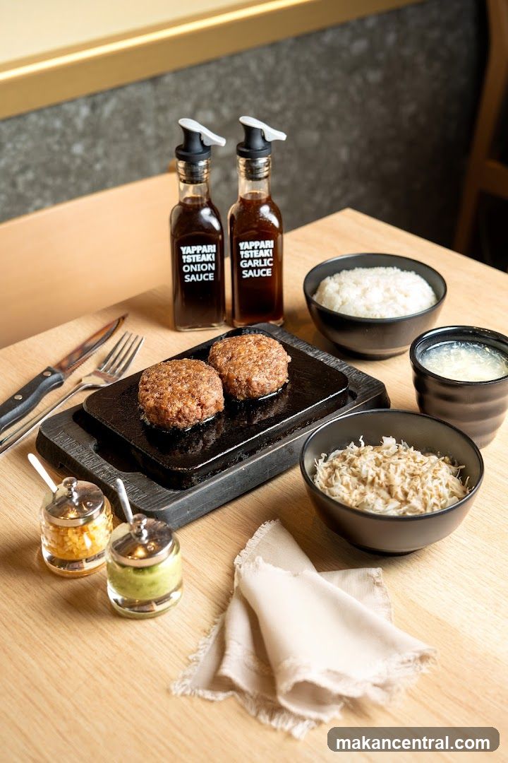 Steak Patties with Rice and Sauces