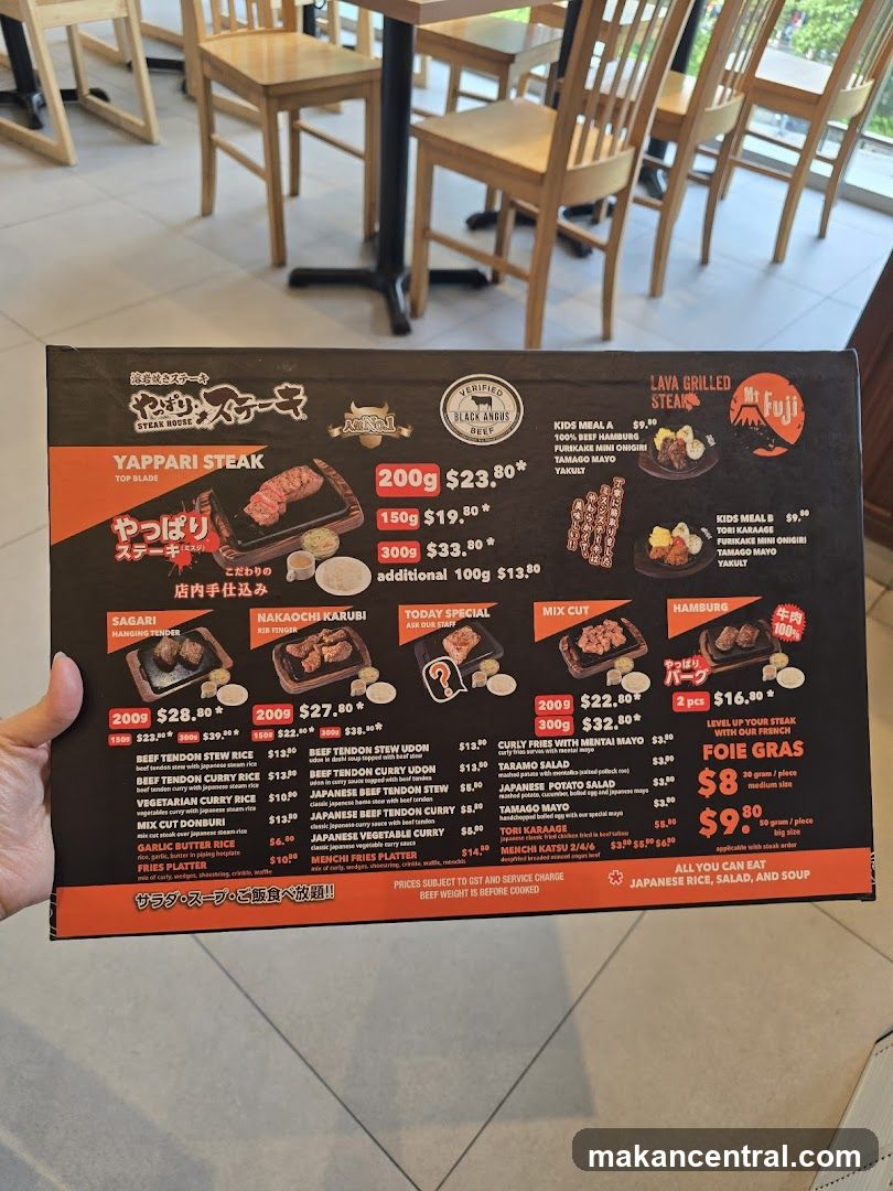 Yappari Steak Menu