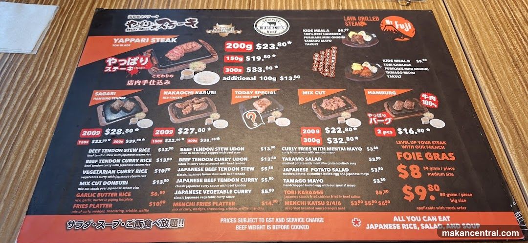 Steak House Menu
