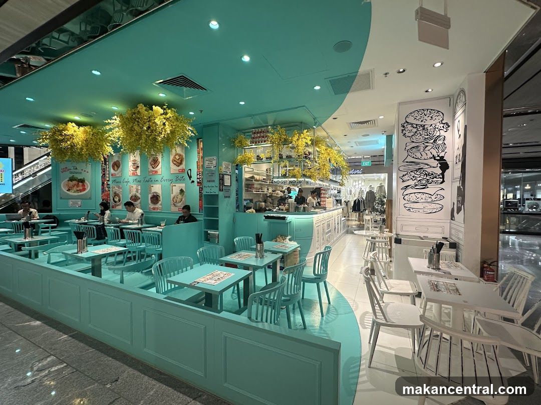 Interior of a brightly decorated cafe